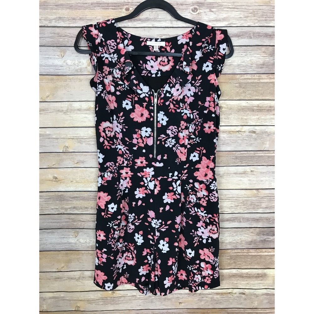 Skies Are Blue Romper Womens Medium Floral 1/4 Zip Playsuit Black Sleeveless